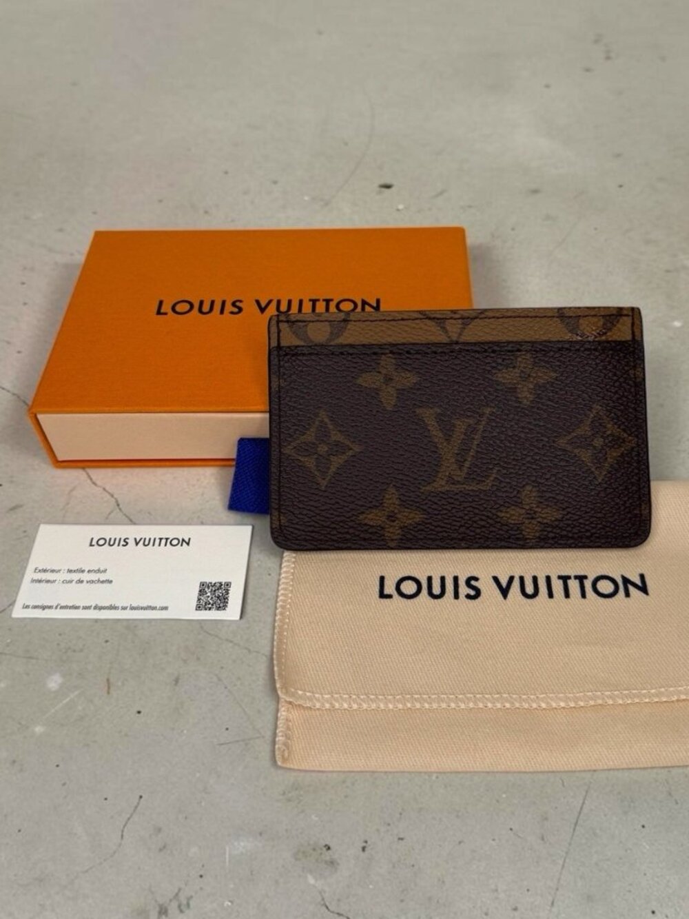 Louis Vuitton Monogram Brown Tan Canvas Reverse LV Card Holder Full Set